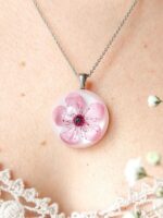 Custom cherry blossom necklace, Pressed flower resin jewelry, Custom letter initial necklace, Sakura flower jewelry, Custom gift for women