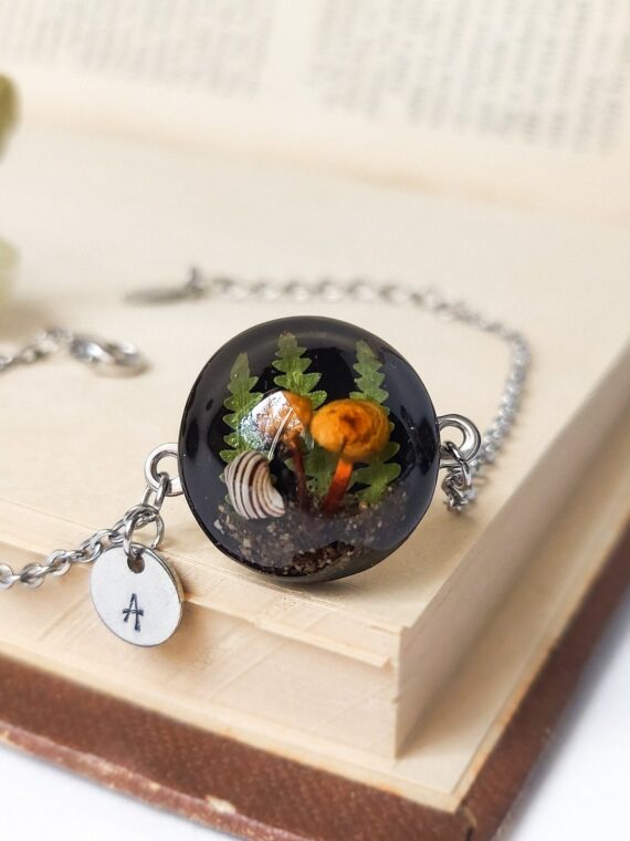 Custom Initial Real Mushroom Bracelet for Woodland Lovers