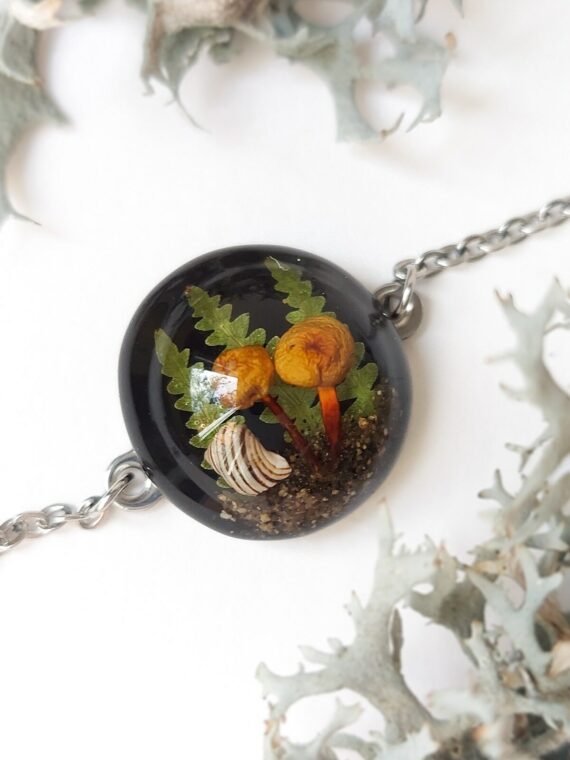 Custom Initial Real Mushroom Bracelet for Woodland Lovers