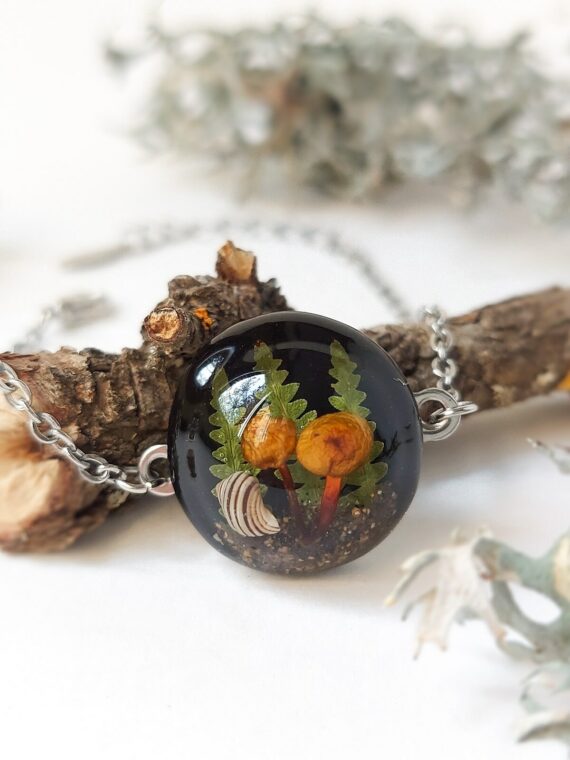 Custom Initial Real Mushroom Bracelet for Woodland Lovers