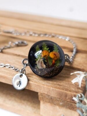Custom Initial Real Mushroom Bracelet for Woodland Lovers