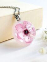 Real cherry blossom necklace, Real flower necklace, Delicate flower necklace, Botanical flower necklace, Girlfriend gift idea Spring jewelry