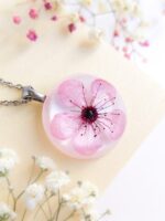 Real cherry blossom necklace, Real flower necklace, Delicate flower necklace, Botanical flower necklace, Girlfriend gift idea Spring jewelry