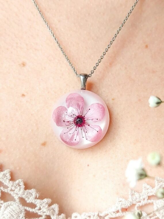 Cherry flower necklace, Sakura necklace, Japanese flower necklace, Pale pink jewelry, Sakura blossom necklace, Birthday gift ideas for women