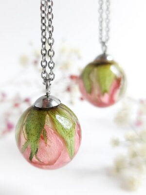 Rose Charm Pendant Necklace – Preserved Flower Jewelry