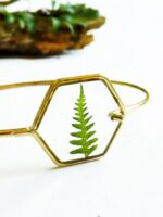Geometric bracelet, Fern resin bracelet, Hexagon bracelet, Simple gold bracelet, Geometric jewelry, Solid bracelet gold, Unique gift for her