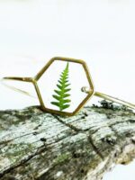 Geometric bracelet, Fern resin bracelet, Hexagon bracelet, Simple gold bracelet, Geometric jewelry, Solid bracelet gold, Unique gift for her