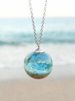 Blue beach necklace, Ocean inspired jewelry, Sand necklace for woman, Blue sea necklace, Beach wedding necklace, Ocean blue necklace