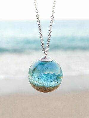 Beach sand necklace, Ocean water necklace, Beachy jewelry, Unique gifts for the beach lover, Ocean theme jewelry, Blue resin necklace