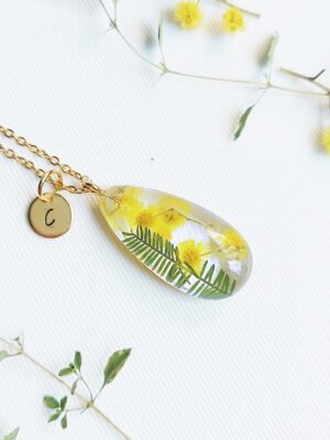 Resin flower necklace gold, Custom initial necklace, Pressed flower necklace, Terrarium necklace, Real leaf necklace, Custom gifts for women
