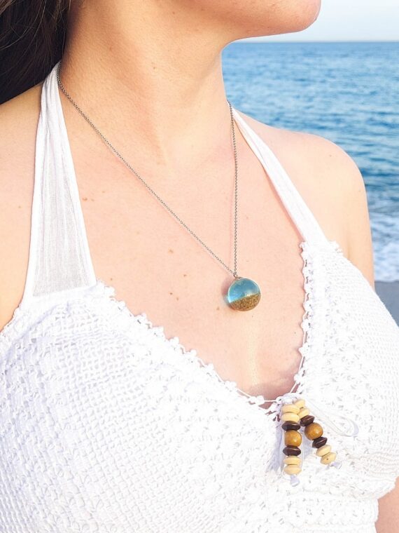 Blue beach necklace, Ocean inspired jewelry, Sand necklace for woman, Blue sea necklace, Beach wedding necklace, Ocean blue necklace