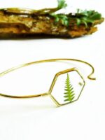 Geometric bracelet, Fern resin bracelet, Hexagon bracelet, Simple gold bracelet, Geometric jewelry, Solid bracelet gold, Unique gift for her