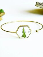 Geometric bracelet, Fern resin bracelet, Hexagon bracelet, Simple gold bracelet, Geometric jewelry, Solid bracelet gold, Unique gift for her