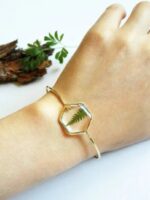 Geometric bracelet, Fern resin bracelet, Hexagon bracelet, Simple gold bracelet, Geometric jewelry, Solid bracelet gold, Unique gift for her