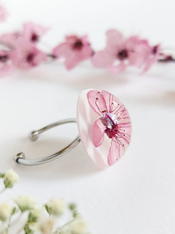 Cherry blossom ring, Pressed flower ring adjustable, Pink flower ring, Sakura jewelry, Cute birthday gifts for women, Pink floral ring
