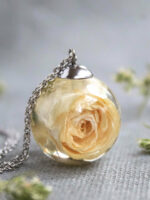 White Rose Flower Pendant Necklace, Dried Flower Jewelry