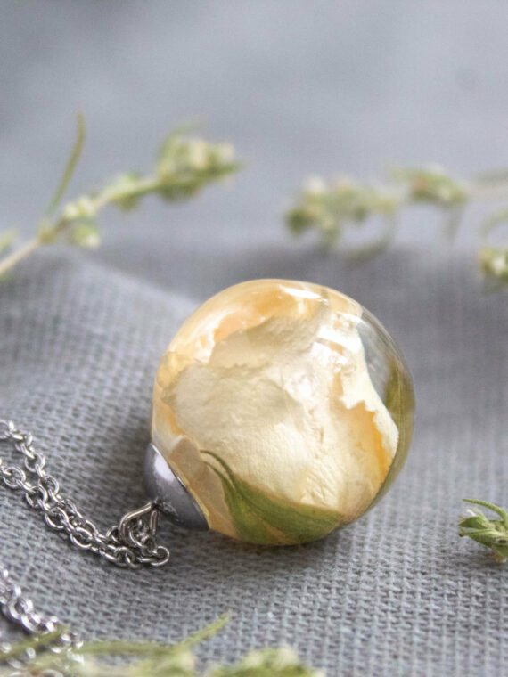 White Rose Flower Pendant Necklace, Dried Flower Jewelry