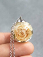 White Rose Flower Pendant Necklace, Dried Flower Jewelry