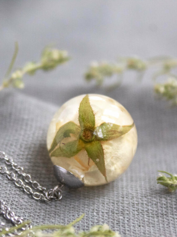 White Rose Flower Pendant Necklace, Dried Flower Jewelry