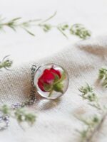 Red Rosebud Pendant Necklace - Tiny Flower Jewelry