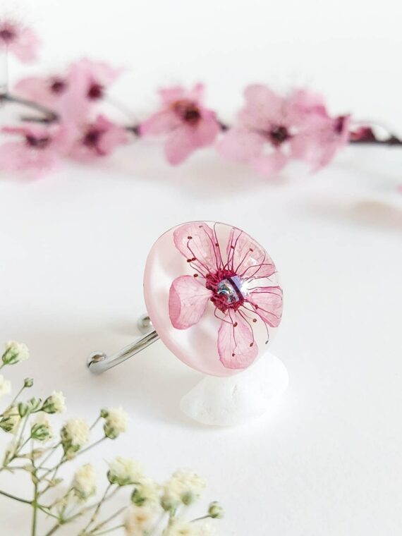 Cherry blossom ring, Pressed flower ring adjustable, Pink flower ring, Sakura jewelry, Cute birthday gifts for women, Pink floral ring