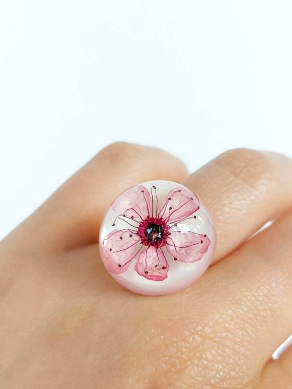 Cherry blossom ring, Pressed flower ring adjustable, Pink flower ring, Sakura jewelry, Cute birthday gifts for women, Pink floral ring