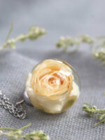 White Rose Flower Pendant Necklace, Dried Flower Jewelry