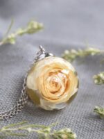 White Rose Flower Pendant Necklace, Dried Flower Jewelry