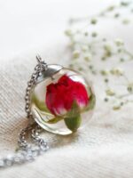 Red Rosebud Pendant Necklace - Tiny Flower Jewelry
