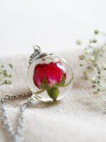 Red Rosebud Pendant Necklace - Tiny Flower Jewelry