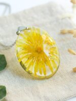 Personalized pressed flower initial necklace, Yellow dandelion resin jewelry, Personalized gift for mom birthday
