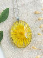 Personalized pressed flower initial necklace, Yellow dandelion resin jewelry, Personalized gift for mom birthday