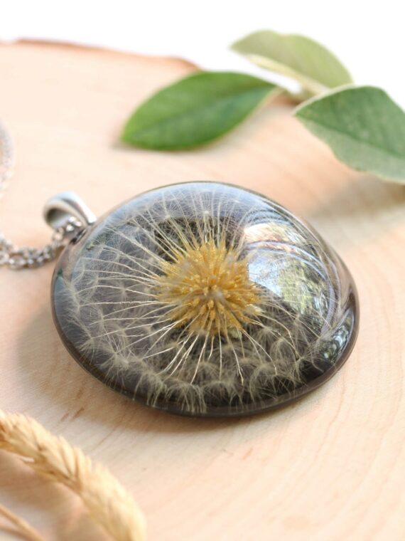 Dandelion necklace, Make a wish necklace, Real flower pendant necklace, Large boho necklace, Dandelion wish jewelry, Birthday gifts for her