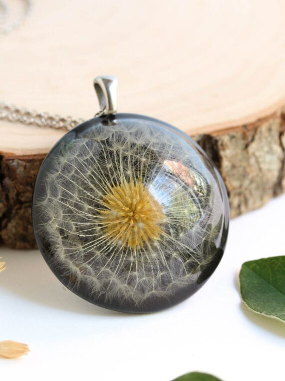 Dandelion necklace, Make a wish necklace, Real flower pendant necklace, Large boho necklace, Dandelion wish jewelry, Birthday gifts for her