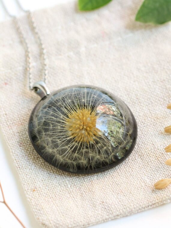 Dandelion necklace, Make a wish necklace, Real flower pendant necklace, Large boho necklace, Dandelion wish jewelry, Birthday gifts for her