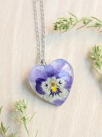Dainty purple necklace, Real flower necklace, Birthday gifts for women unique, Pansy jewelry, Dainty flower necklace, Heart flower necklace