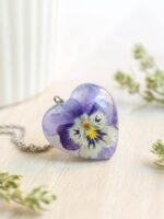 Dainty purple necklace, Real flower necklace, Birthday gifts for women unique, Pansy jewelry, Dainty flower necklace, Heart flower necklace
