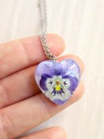 Dainty purple necklace, Real flower necklace, Birthday gifts for women unique, Pansy jewelry, Dainty flower necklace, Heart flower necklace