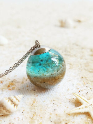Blue beach necklace, Ocean inspired jewelry, Sand necklace for woman, Blue sea necklace, Beach wedding necklace, Ocean blue necklace