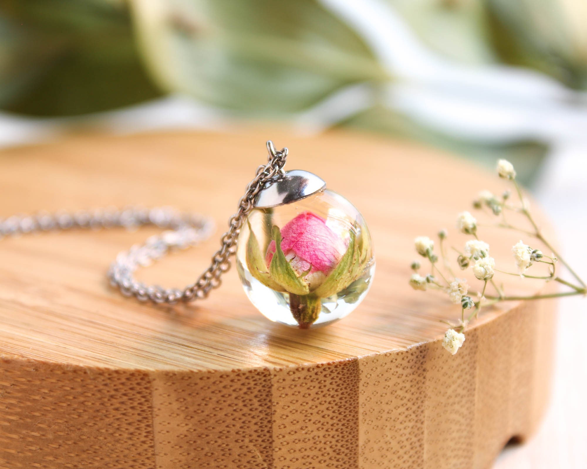 Real Rose Flower Pendant Necklace - Everyday Jewelry