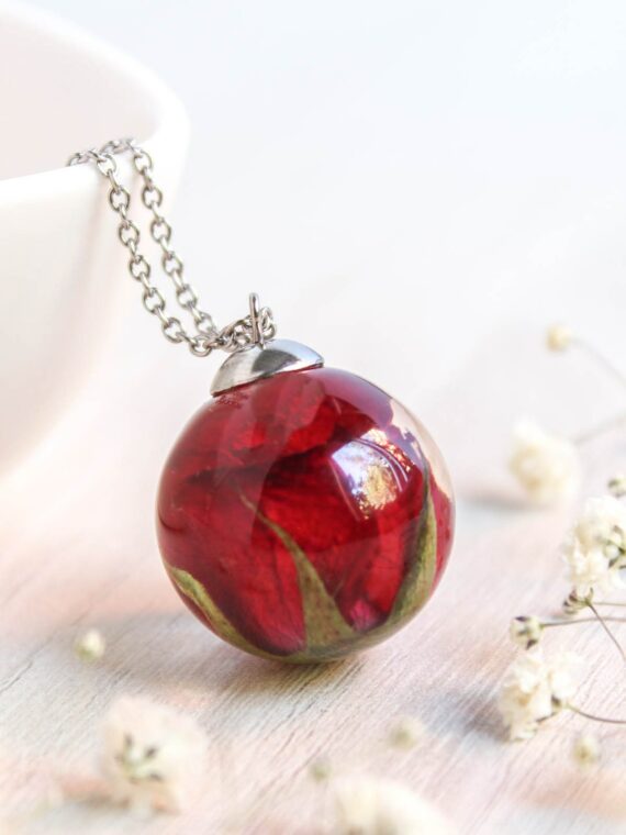 Preserved Rose Necklace in Eco Friendly Resin