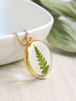 Dainty fern necklace, Pressed plant necklace, Botanical necklace gold, Dainty gold jewelry, Botanical gift for women, Dainty circle necklace