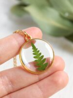Dainty fern necklace, Pressed plant necklace, Botanical necklace gold, Dainty gold jewelry, Botanical gift for women, Dainty circle necklace