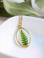Gold oval necklace, Real fern necklace, Dainty everyday necklace, Botanical Jewelry, Elegant gold necklace, Unique christmas gift for women