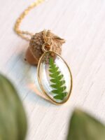 Gold oval necklace, Real fern necklace, Dainty everyday necklace, Botanical Jewelry, Elegant gold necklace, Unique christmas gift for women