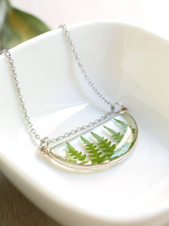 Half circle necklace, Real leaf necklace, Layered silver necklace for woman, Woodland jewelry, 30th birthday gift ideas, Everyday necklace