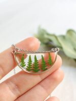 Half circle necklace, Real leaf necklace, Layered silver necklace for woman, Woodland jewelry, 30th birthday gift ideas, Everyday necklace