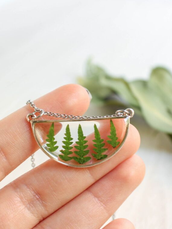 Half circle necklace, Real leaf necklace, Layered silver necklace for woman, Woodland jewelry, 30th birthday gift ideas, Everyday necklace