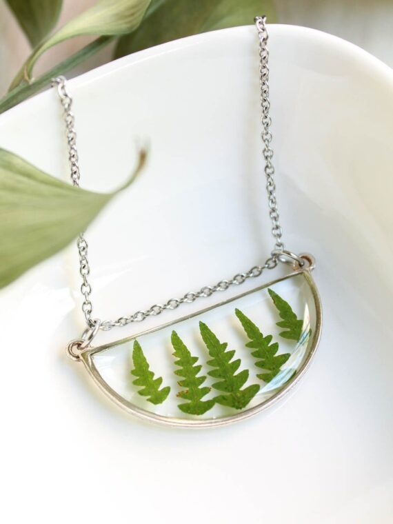Half circle necklace, Real leaf necklace, Layered silver necklace for woman, Woodland jewelry, 30th birthday gift ideas, Everyday necklace