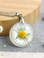 Pressed Daisy Flower Necklace - 21 Birthday Gift For Daughter